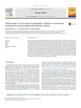 Barriers to Wind Energy Development in Newfoundland and Labrador