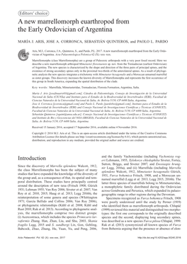 A New Marrellomorph Euarthropod from the Early Ordovician of Argentina