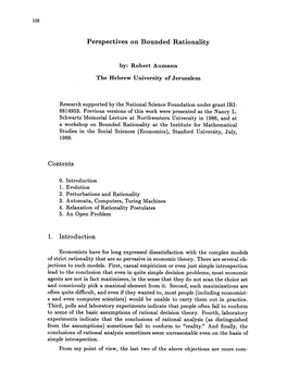 108 Perspectives on Bounded Rationality By: Robert Aumann The