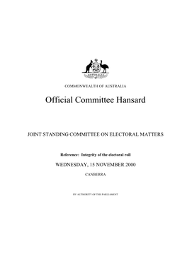 Official Committee Hansard