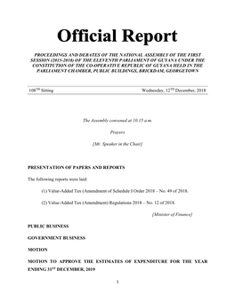 Proceedings and Debates of the National Assembly of the First