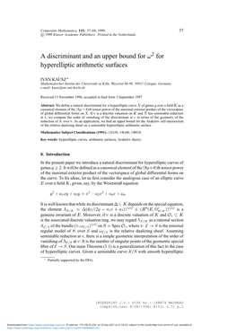 A Discriminant and an Upper Bound for W2 for Hyperelliptic Arithmetic Surfaces