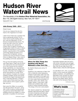 Hudson River Watertrail News the Newsletter of the Hudson River Watertrail Association, Inc