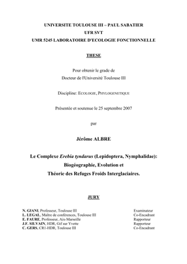 Lepidoptera, Nymphalidae): Biogéographie, Evolution Et Théorie Des Refuges Froids Interglaciaires