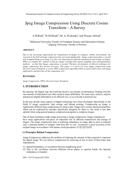 Jpeg Image Compression Using Discrete Cosine Transform - a Survey