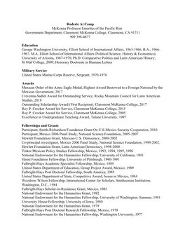 Roderic Ai Camp Mckenna Professor Emeritus of the Pacific Rim Government Department, Claremont Mckenna College, Claremont, CA 91711 909 398-4877