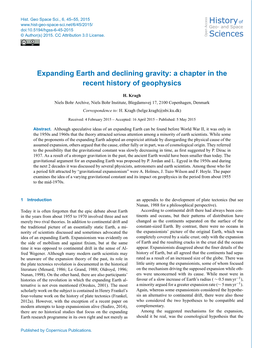 Expanding Earth and Declining Gravity: a Chapter in the Recent History of Geophysics