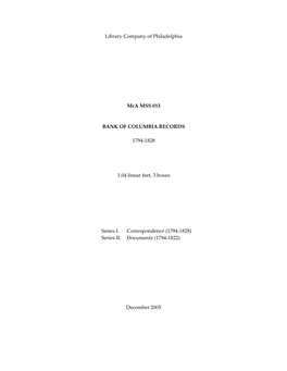 Library Company of Philadelphia Mca MSS 013 BANK of COLUMBIA
