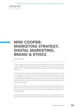 Mini Cooper: Marketing Strategy, Digital Marketing, Brand & Ethics