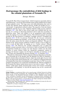 Dash-Peonage: the Contradictions of Debt Bondage in the Colonial Plantations of Fernando Pó Enrique Martino