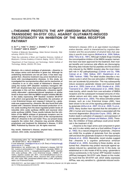 L-Theanine Protects the App (Swedish Mutation) Transgenic Sh-Sy5y Cell Against Glutamate-Induced Excitotoxicity Via Inhibition of the Nmda Receptor Pathway