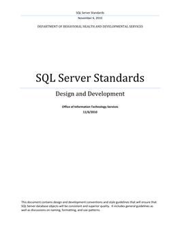 SQL Server Standards November 6, 2010