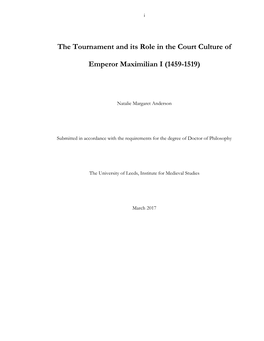 The Tournament and Its Role in the Court Culture of Emperor Maximilian I