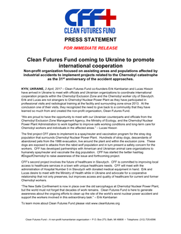 CFF – Press Release – Medical Donations for Chernobyl Workers