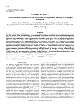 RESEARCH ARTICLE Salinity-Induced Regulation of the Myo-Inositol Biosynthesis Pathway in Tilapia Gill Epithelium