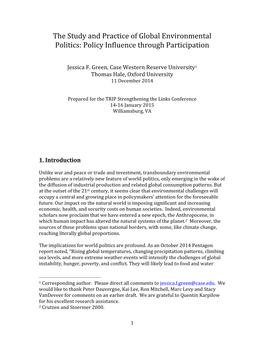 The Study and Practice of Global Environmental Politics: Policy Influence Through Participation