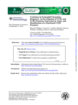 Promoter Identification of a Functional CCR1 CCR3 Function, Expression in Atopy, and Responses: an Investigation of CCR1 And