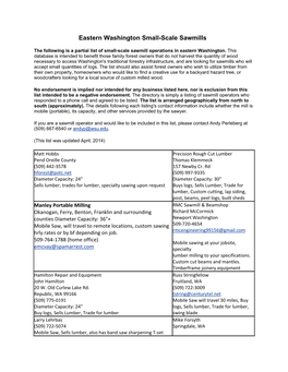 Eastern Washington Small-Scale Sawmills