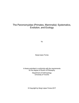 The Paromomyidae (Primates, Mammalia): Systematics, Evolution, and Ecology