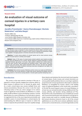 An Evaluation of Visual Outcome of Corneal Injuries in a Tertiary Care Hospital
