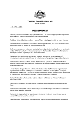 The Hon. Scott Morrison MP MEDIA STATEMENT