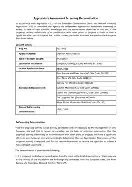 Appropriate Assessment Screening Determination