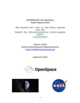 ASTROBIOLOGY with Openspace Public Program Guide the Search