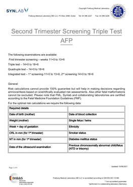 Second Trimester Screening Triple Test AFP