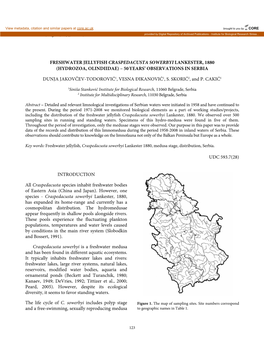 Freshwater Jellyfish Craspedacusta Sowerbyi Lankester, 1880 (Hydrozoa, Olindiidae) – 50 Years’ Observations in Serbia