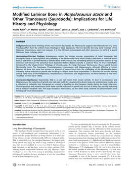 Modified Laminar Bone in Ampelosaurus Atacis and Other Titanosaurs (Sauropoda): Implications for Life History and Physiology