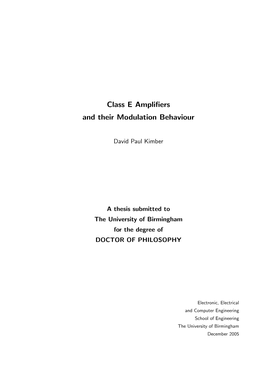 Class E Amplifiers and Their Modulation Behaviour