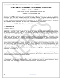 82. Review on Microstrip Patch Antennas Using Metamaterials