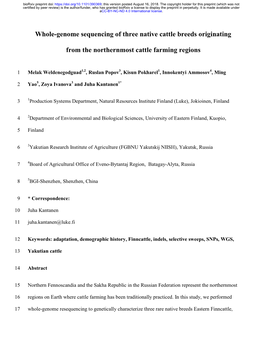 Whole-Genome Sequencing of Three Native Cattle Breeds Originating From