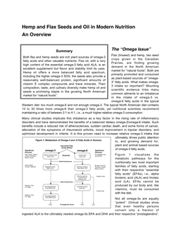 Hemp and Flax Seeds and Oil in Modern Nutrition an Overview