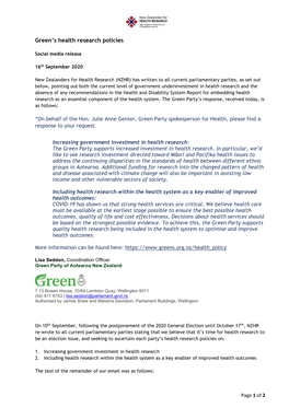 Green's Health Research Policies
