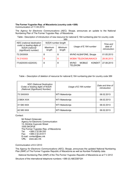 The Former Yugoslav Rep. of Macedonia (Country Code +389)