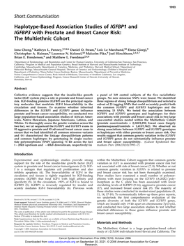 Haplotype-Based Association Studies of IGFBP1 and IGFBP3 with Prostate and Breast Cancer Risk: the Multiethnic Cohort