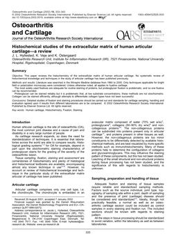 Histochemical Studies of the Extracellular Matrix of Human Articular Cartilage—A Review J