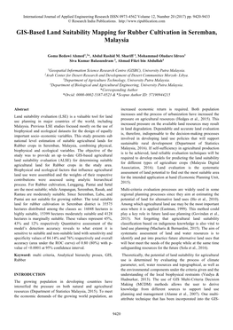 GIS-Based Land Suitability Mapping for Rubber Cultivation in Seremban, Malaysia