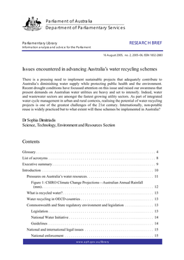 Issues Encountered in Advancing Australia's Water Recycling Schemes