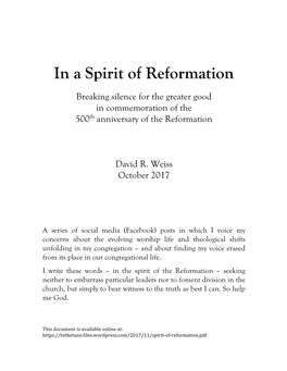 In a Spirit of Reformation