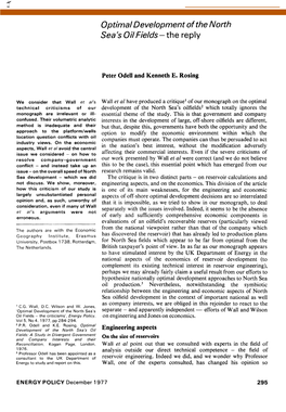 Optimal Development of the North Sea's Oil Fields- the Reply