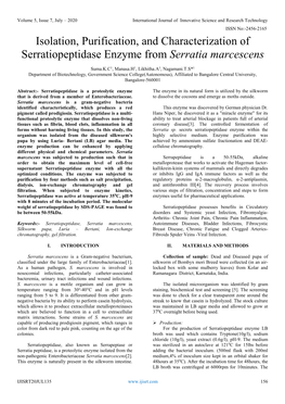 Isolation, Purification, and Characterization of Serratiopeptidase Enzyme from Serratia Marcescens