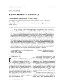 Assessment of Mud Crab Fishery in Panguil Bay