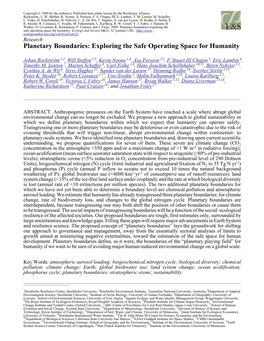 Planetary Boundaries: Exploring the Safe Operating Space for Humanity