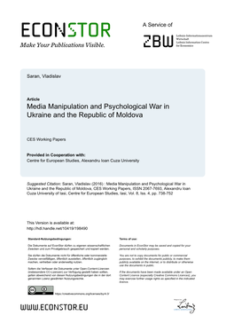 Media Manipulation and Psychological War in Ukraine and the Republic of Moldova