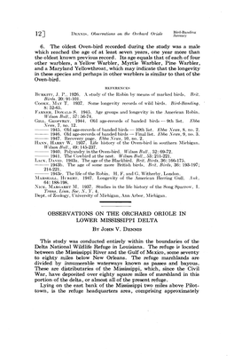 Observations on the Orchard Oriole in Lower Mississippi Delta