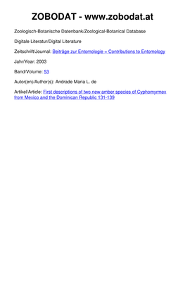 First Descriptions of Two New Amber Species of Cyphomyrmex From