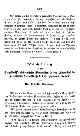 Nachtrag Zu Dem Verzeichnisse Einheimischer Mineralien in Der „Uebersicht Der Geologischen Verhältnisse Des Herzogthums Nassau