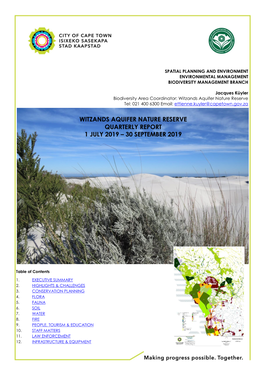 Witzands Aquifer Nature Reserve Quarterly Report 1 July 2019 – 30 September 2019